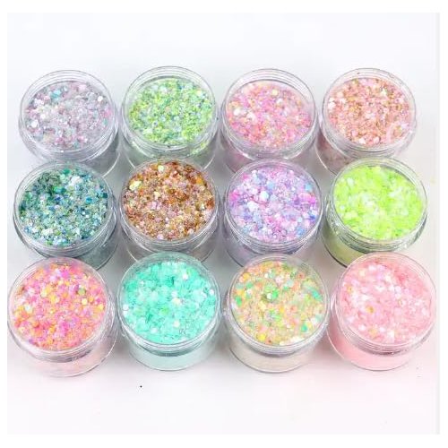 Nail Dazzle Cosmetics Holographic Iridescent Glitter Powder Set, 20 Colors/Pots Total, Loose Chunky Glitter for Face, Nails, Hair, Body Art, Festivals, Crafts