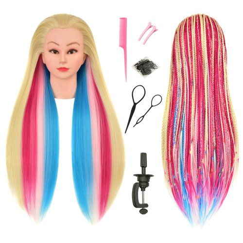 LHNHAIR 35 Inch Colorful Hair Mannequin Head Manikin Cosmetology Makeup Manican Doll Training Head with Stand for Practice Braiding Styling Updos Display