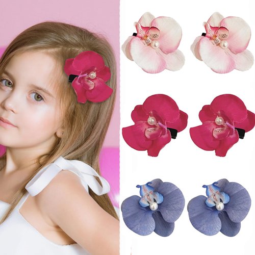 Paderison 6Pcs Hawaiian Flower Hair Clip for Women Flower Hair Clips Hair Flower Clips with Pearl Orchid Hair Clip Hair Accessories for Teens Sweet Side Clips Hair Barrettes Hair Pins(Red)