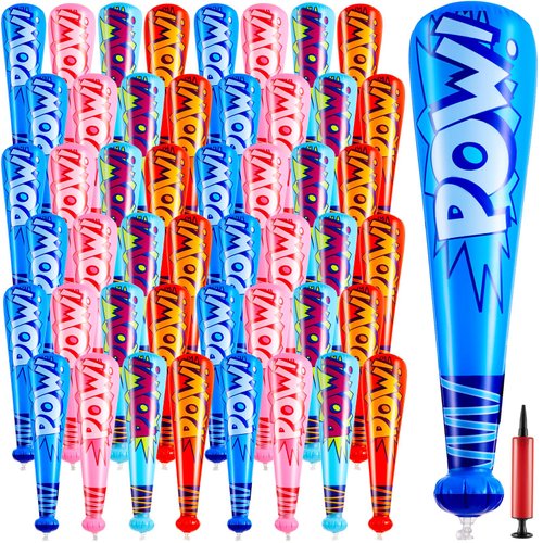WILLBOND 48 Pcs 20 Inch Inflatable Baseball Bat Bulk Baseball Party Favors Decorations, Inflatable Toys Blow up Bat with 1 Pump for Sports Theme Supplies Carnival Prizes, 4 Colors