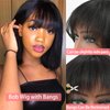SQPLXK Short Bob Human Hair Wigs with Bangs None Lace Front Wigs Brazilian Straight Hair Machine Made Bob Wig for Black Women Natural Color 8 Inch