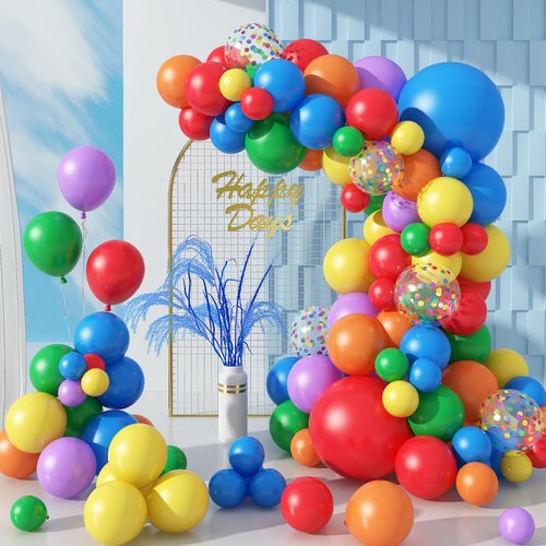 Biapian Rainbow Balloon Arch, 104PCS Rainbow Balloon Garland Kit With 18/12/10/5 Inch Assorted Colors Latex Balloons Colorful Confetti Balloon for Kids Birthday Carnival Circus Party Decorations