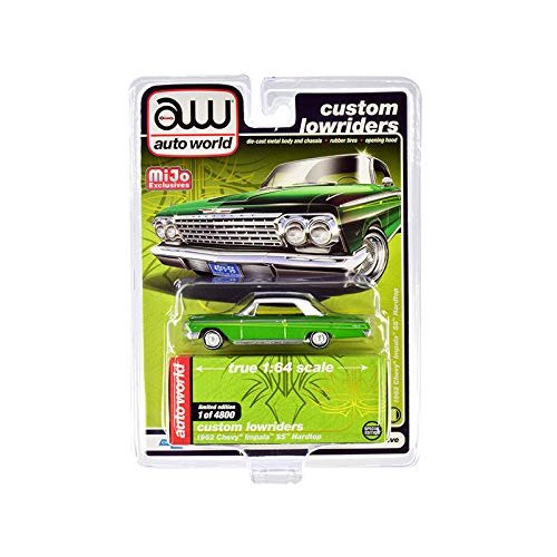 1962 Chevrolet Impala SS Hardtop Green Metallic with White Top Custom Lowriders Limited Edition to 4800 Pieces Worldwide 1/64 Diecast Model Car by Autoworld CP7657