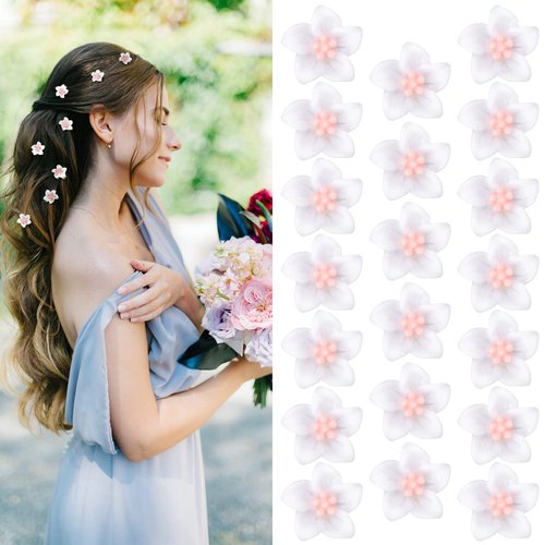 YISSION 20Pcs Mini White Flower Hair Clips for Girls Women Cute Hair Pins Small Hair Clips Lily Flower Clips for Hair Wedding Hair Barrettes Bridal Hair Accessories for Girls Women(Pink)