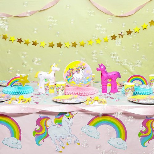 BLUE PANDA Unicorn Rainbow Party Supplies- 3 Pack Disposable Plastic Rectangular Tablecloths Kids Birthday, Table Cover Decorations in Pink White, 54 x 108 inches