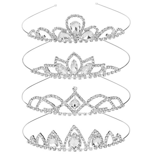 CURASA 4 Pack Princess Crown for Girls Silver Crystal Tiara for Kids Crown for Girls Rhinestone Headband Birthday Crowns for Women Hair Jewelry for Birthday Wedding, Prom, Pageant