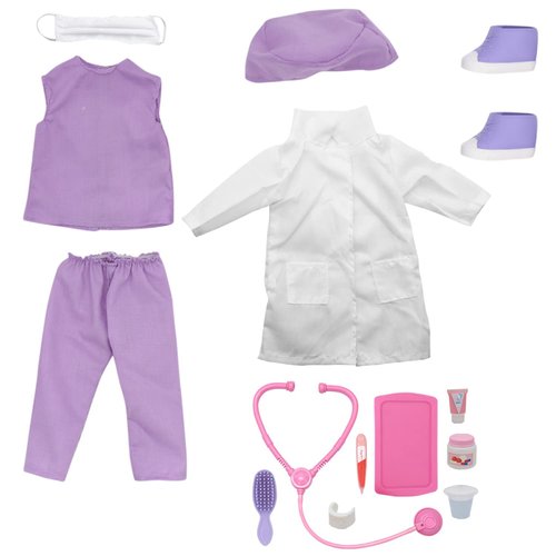 New Adventures Style Girls: 18" Doctor Dress Up Set - 15 Piece Outfit & Accessory Set, Dress Up, Doll Accessories, Purple White & Pink
