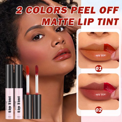 AIUEO 2 Colors Peel Off Lip Stain Peel Off Lip Tint Stain Matte Lip Tattoo Peel Off Long Lasting Waterproof Lip Peel Off Stain Non-Stick Cup Peel Off Lip Stain (01+02)