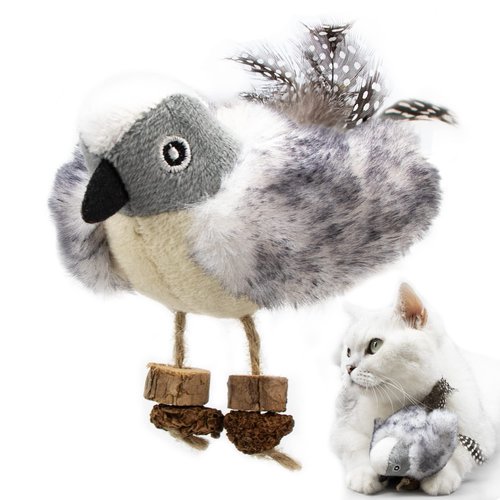 PAZ'S GIFT cat Toy Catnip Bird Cute Bird Chirping with Feathers, Catnip Plush Toys, Interactive cat Toys, Indoor Cat Feather Toys, Chirping Bird Toy