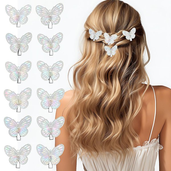 Tyqour Y2k Kawaii Butterfly Hair Accessories - Glitter Hair Pins, Tiny Clips for Teens, Girls, and Women