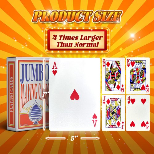 SeptCity Jumbo Playing Cards, Super Big Giant Game Theme Full Deck Huge Poker Oversize Decorations of Magic Party Fun for All Ages (1 Pack) (4 Times)