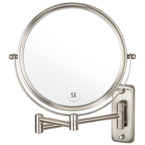 ALHAKIN Wall Mounted Makeup Mirror, 1X/5X Magnifying Mirror Double Sided, 8 Inch Extendable Bathroom Mirror for Shaving, Nickel