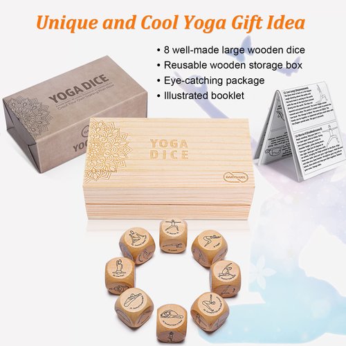 Garybank Yoga Dice in Wooden Gift Box with Practice Guide, 8 Workout Exercise Dice, Tons of Possible Combinations, Yoga Accessories Gifts for Beginners Women, Mindfulness Meditation Gifts,Fitness Dice