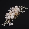BERYUAN Opal Rhienstone Flower Leaves Hair Comb Gold Wedding Hair Accessories Gold Leaves Flowers Pearls Rhinestone Hair Side Comb Vintage Flower Rhinestone Wedding Headpiece for Women