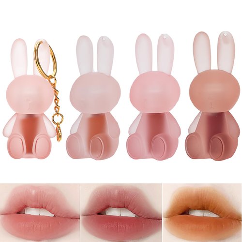 Miaritick 3 Colors Rabbit Shape Matte Lip Stain Set, Velvet Lip Gloss Kit, Lovely Shape of Bunnies Lip Glaze Set, Long Lasting Liquid Lipstick Set, Cute Matte Lipstick Set for Girls (Set A)