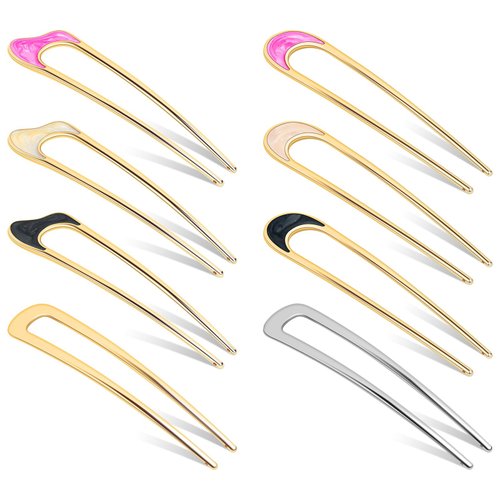 8 Pieces U Shaped Hair Pins, Sublaga French Hair Pins Metal U Pins Vintage French Hair Fork Hair Pin for Buns Women Girls Hairstyle Accessories (8pcs colorful)