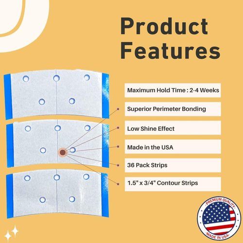 36 Pack - Made in USA - Blue Hole Punch Wig Tape Mini Strips - Double Sided Adhesive Tape for Wig, Toupee, Hair Piece (Blue Hole Punch Mini Curve Strips)