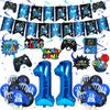 Video Game 11th Birthday Party Decorations for Kids Blue and Black Cheers to Level 11 Banner Hanging Swirls Level Up 11 Balloons Kit for Boys Girls 11 Years Old Game Controller Birthday Supplies Decor