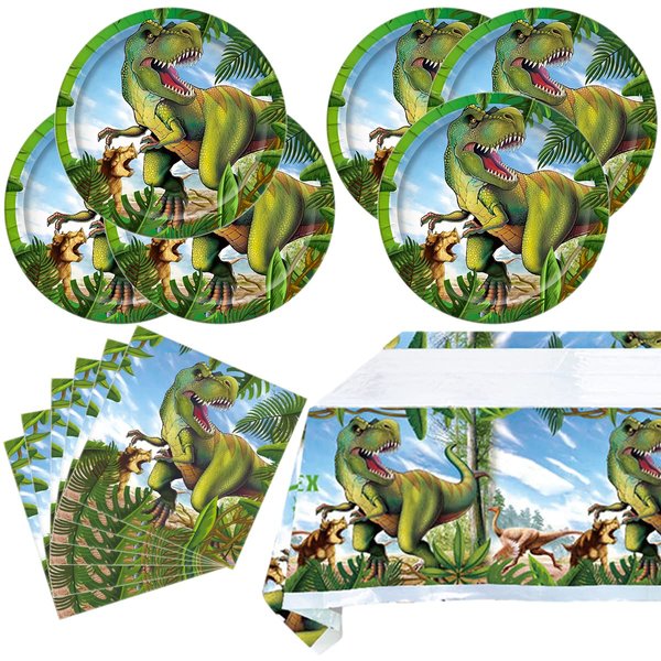 Tyrannosaurus rex Party Tableware Set,20 Plates and 20 Napkins and Tablecloth71 '' x 42 '' Jurassic Dinosaur Party Supplies ForKids Birthday Party Supplies