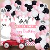 Pink Racing Car Birthday Party Decorations for Girls with Race on Over Happy Birthday Backdrop, Pink Balloon Garland Kit for Kids Birthday Party Supplies, Race Car Fast One Two Fast Party Supplies
