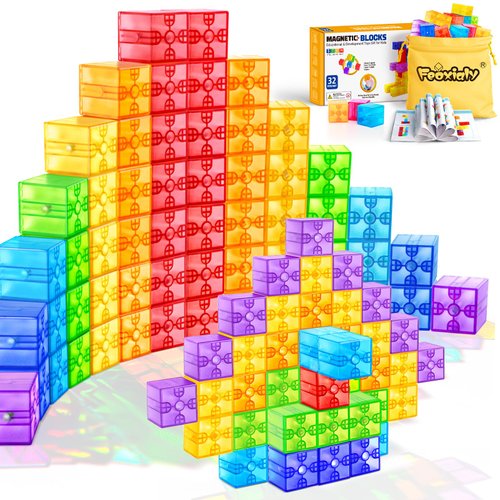Magnetic Blocks - 32pcs Translucent Magnetic Cubes, Digit Blocks Magnet Toys for Kids, STEM Rainbow Magnetic Building Blocks for Toddlers 1-3, Christmas Birthday Gifts for Girls Boys Ages 3-8