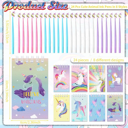Yeaqee 48 Pcs Cute Unicorn Party Gift Set Mini Unicorn Spiral Notebooks Unicorn Gel Ink Pens Bulk Classroom Reward Prizes Stationery Set for Unicorn Birthday Party Favors Supply Goodie Bag Stuffers