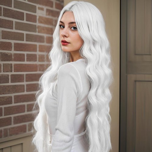 Miuric Long White Wigs for Women 30 Inch Wavy Cosplay Wig Witch Costume Middle Part Synthetic Heat Resistant Wigs for Halloween Party Daily Use