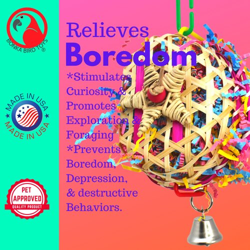 Bonka Bird Toys 2327 Star Basket Small Medium Bird Toy Natural Bamboo Vine Stars Shred Paper Basket Chew Forage Cockatiels Parakeets Conures and Other Similar Birds