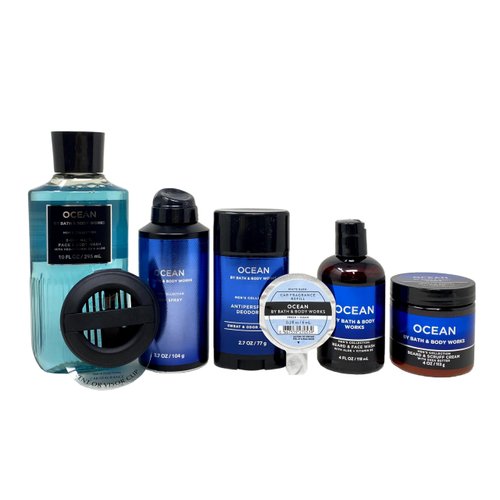 Bath & Body Works Men's Collection Ocean Duffle Bag 7 Piece Gift Set with a Natural Oats Sample Soap