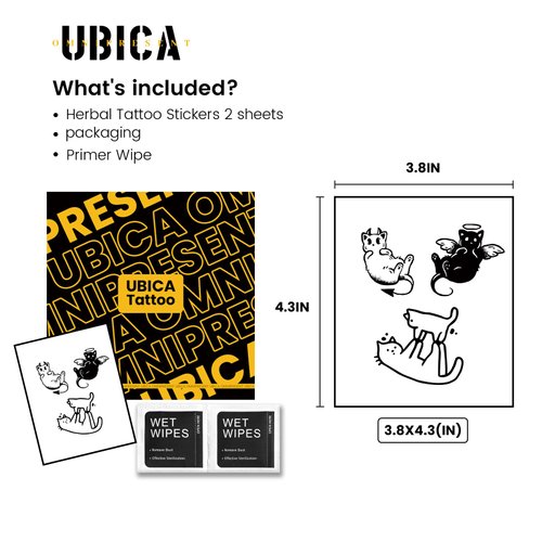 UBICA Tattoo, Semi-permanent Tattoos, 2 Sheets Fake Tattoo, Realistic Tattoos Non-Reflective, Waterproof For 1-2 Weeks, Cat's Double Life Tattoo Stickers 3.8X4.4in