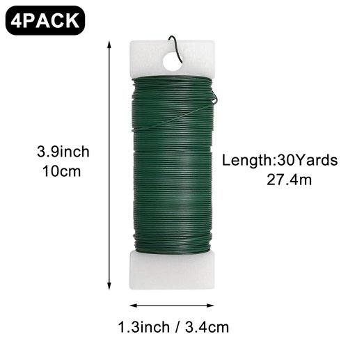 Scartink 4 Pack 120 Yards 22 Gauge Floral Wire Flexible Paddle Wire Florist Green Wire for Crafts,Wreaths,Christmas Tree,Garland and Floral Flower Arrangements