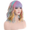 PATTNIUM Rainbow Wig Short Wavy Colorful Wig Pastel Rainbow Wig with Bangs Multicolor Wig for Women Girls Heat Resistant Synthetic Cosplay Costume Wig (Rainbow)