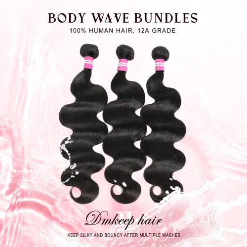 DMKEEP 12A Human Hair Bundles 18 20 22 Inch Body Wave Bundles Human Hair 100% Unprocessed Brazilian Raw Virgin Hair 3 Bundles Quick Weave Bundles Real Human Hair Extensions Natural Color