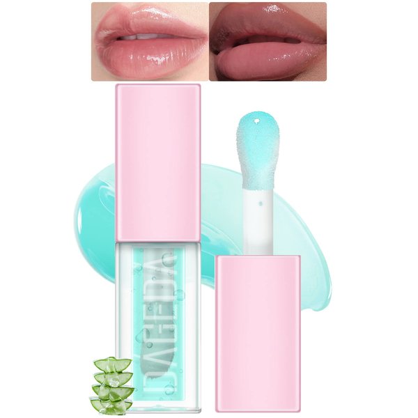 DAGEDA Lip Oil Tinted, Lip Oil Plumping Moisturizing Lip Glow Oil, Nourishing Glossy Glass Lip Gloss Plumping, Shine Lip Tint Nourishing Repairing Reducing Lip Lines Lip Makeup (Aloe)