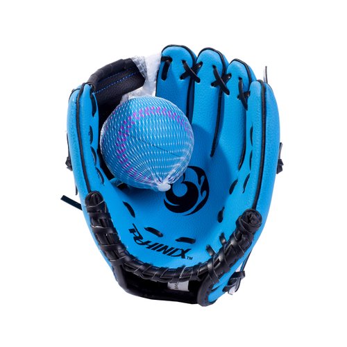 PHINIX 9" Baseball Glove Tee Ball Mitts and Foam Ball for Kids Beginner Play Training Right Hand Throw Blue
