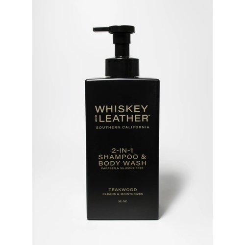 Whiskey and Leather, 2 in 1 Shampoo & Body Wash/Shower Gel, TEAKWOOD Scent - 320z Pump