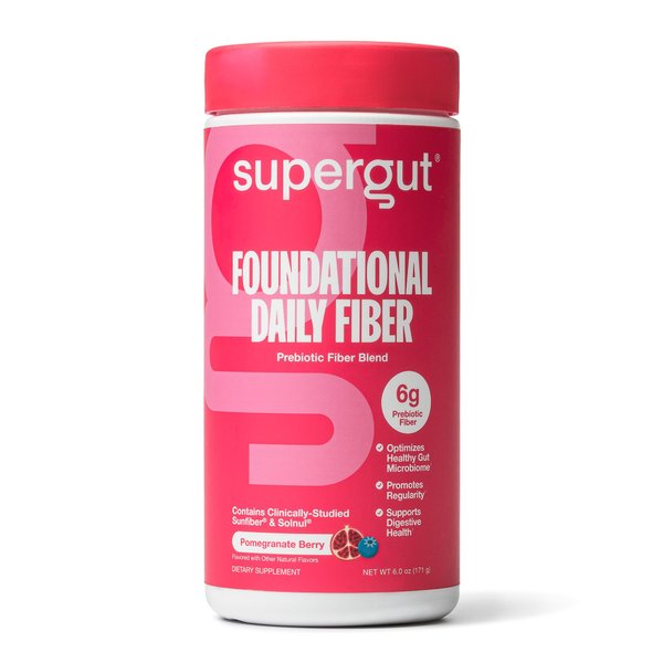 Supergut Foundational Daily Fiber Powder, Sugar Free & Vegan Prebiotic Fiber Blend for Gut Health & Digestive Support, Supplement for Men & Women with Solnul & Sunfiber, Pomegranate Berry, 18 Servings