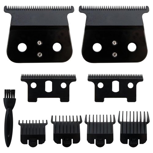 Xspeedonline 2 Pack T Outliner Blades for Andis T Outliner Trimmer, for GTX Replacement Blade with Brush, Steel T Blade Set with 4 Guards Guides for Hair Clippers Model #04710/04521, Black