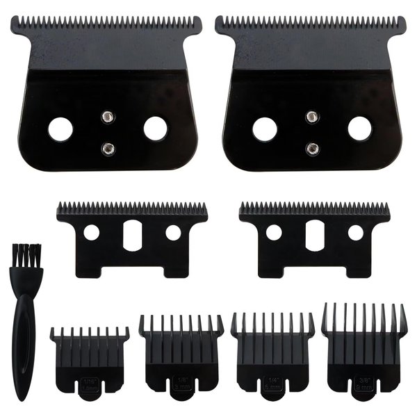 Xspeedonline 2 Pack T Outliner Blades for Andis T Outliner Trimmer, for GTX Replacement Blade with Brush, Steel T Blade Set with 4 Guards Guides for Hair Clippers Model #04710/04521, Black