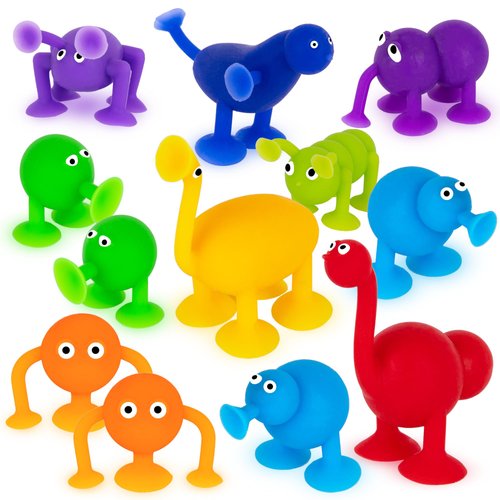 ArtCreativity Suction Cup Bath Toys for Toddlers - Set of 12 Suction Cup Toys - Mold Free Bath Toys in Assorted Colors and Shapes - Suction Toys for Toddlers - Cool Creatures for Baththub Play