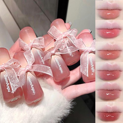 Baorder 6Pcs Hydrating Jelly Lip Gloss Set,Moisturizing & Plumping Water Lip Stain Mirror Liquid Lipsticks,Waterproof Long Lasting Clear Oxygen Tinted Lip Blam Cute Lip Glaze