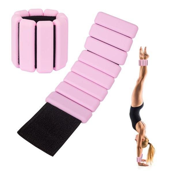 TROKUZEN Pilates Ankle Weights and Wrist Weights for Women, Leg Weights and Arm Weights Set of 2 (1 LB/2 LBS Each), Adjustable Yoga, Dance, Barre, Walking, Gym Workout (Pink)