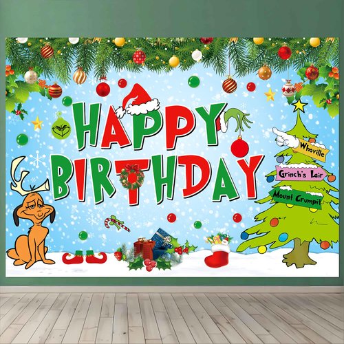 Welcome to Whoville Banner Backdrop Grinchmas Birthday Party Decorations for Christmas Photography Background Whoville Sign 5x3ft