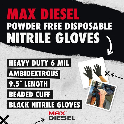 Golden Protective Services Outlet The Max Diesel, Industrial Black Nitrile Powder Free Gloves, 6 mil (Price is Per Box) (Medium)