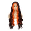 Amnenl Skunk Stripe Wig Long Brown Wavy Wig with Orange Highlight Synthetic Wigs for Women Daily Cosplay Party Halloween Use (28 Inch)
