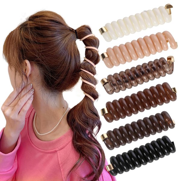 6Pcs Spiral Hair Ties for Women, Telephone Wire Hair Ties Hair Accessories Scrunchies Ponytail Braids Fixed Phone Cord for Women Girls Long Hair Accessories