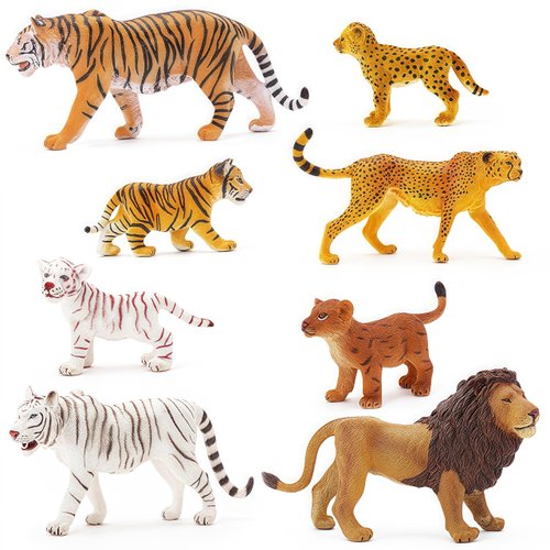 8 Pcs 2-5" Wild Life Animals Figure Playset, Realistic and Highly Detailed Tigers, Lions, Leopards Figurine with Cubs, Durable for Education and Fun Play, Perfect for Kids, Wild Animal Cake Toppers