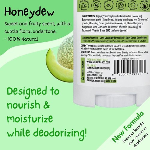MONA BRANDS 100% Natural Deodorant for Kids | For Girls & Boys | Sensitive Skin | No Baking Soda | No Aluminum | Vegan, Non-GMO, Gluten and Cruelty free (HONEYDEW 1.76 Oz)