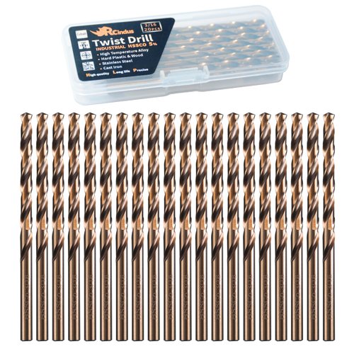 RCINDUS (20PCS) 3/16" Cobalt Drill Bit, HSS M35 Metal Drill Bits for Steel, Stainless Steel, Cast Iron, Hard Plastic and Wood