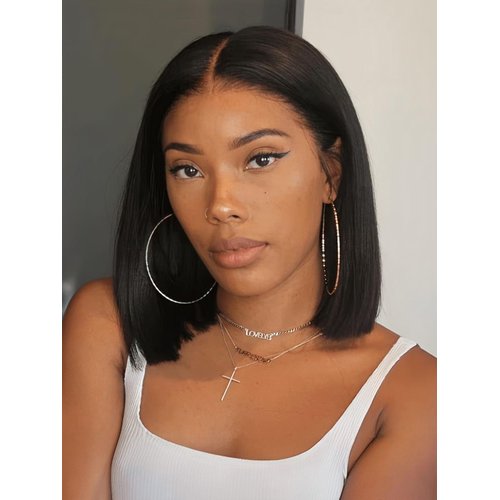 Eubeauty 12 Inch Bob Wig Human Hair 2x6 Lace Closure Bob Wigs Human Hair Short Bob Wigs Human Hair Straight Lace Front Wigs Human Hair Glueless Human Hair Bob Wig for Black Women 180% Density